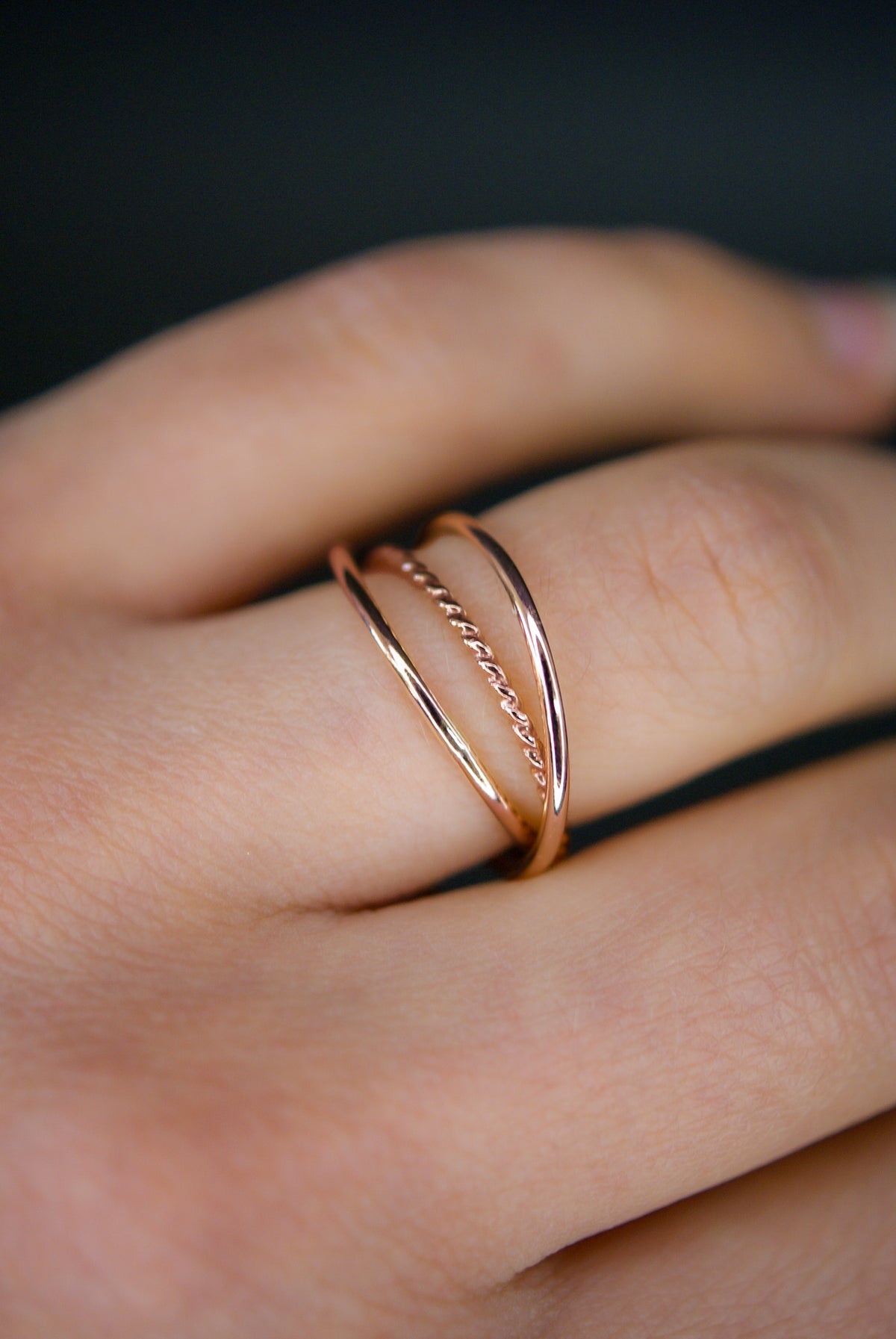 Twist Interlocking Set of 3 Rings, 14K Rose Gold Fill