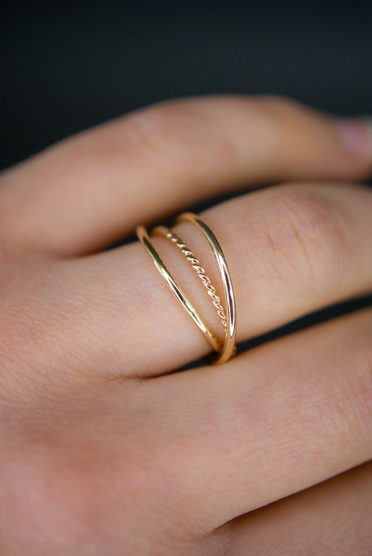 Twist Interlocking Set of 3 Rings, 14K Gold Fill
