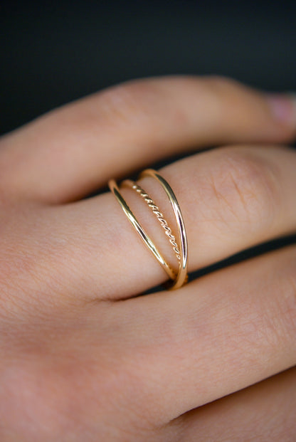 Twist Interlocking Set of 3 Rings, 14K Gold Fill