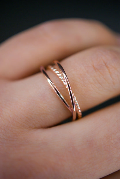 Twist Interlocking Set of 3 Rings, Mixed Metals