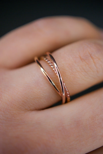 Twist Interlocking Set of 3 Rings, 14K Rose Gold Fill