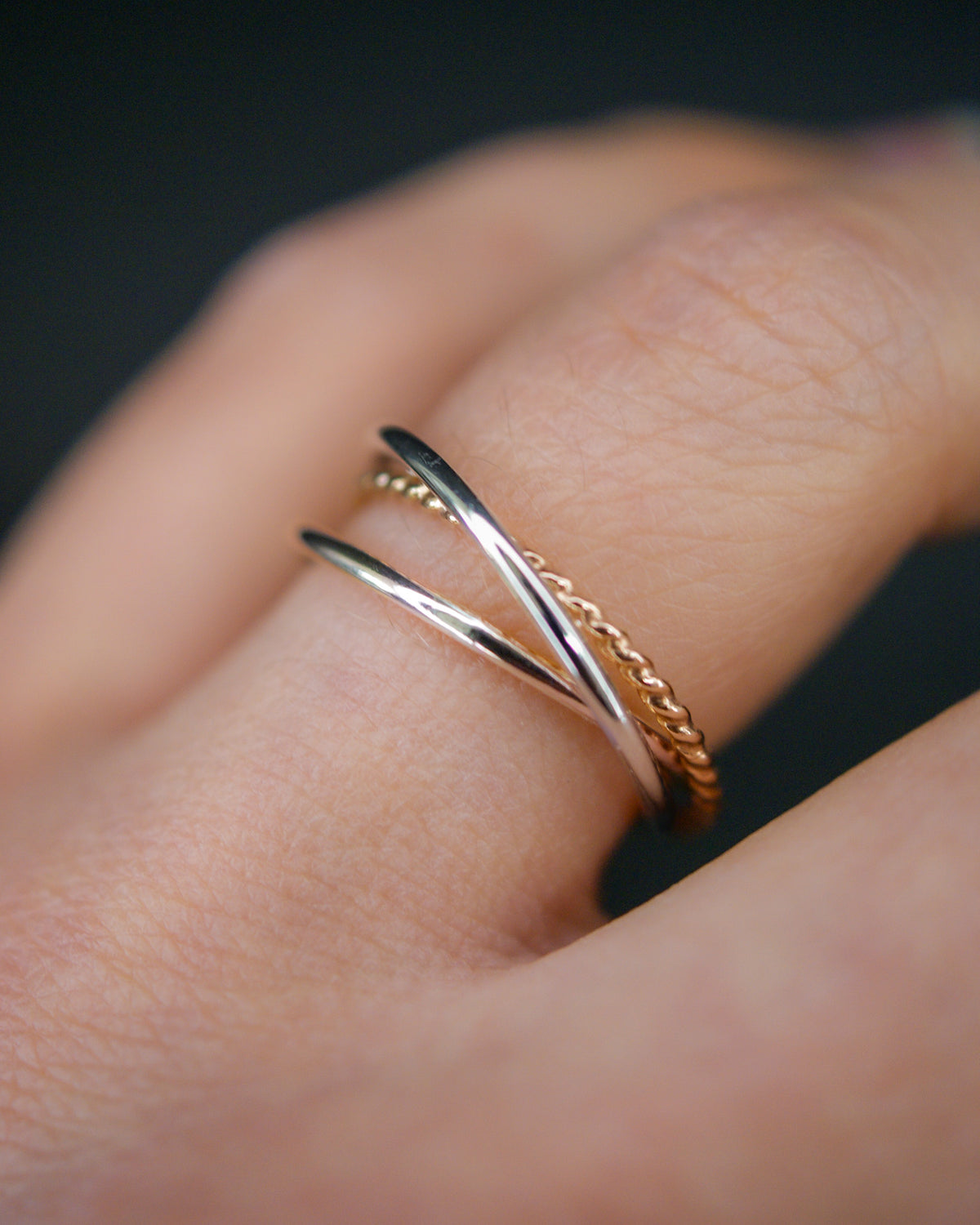 Twist Interlocking Set of 3 Rings, Mixed Metals