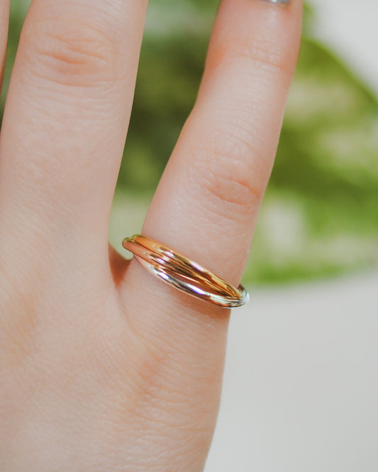 Thin Interlocking Set of 3 Rings, Solid Mixed Metals