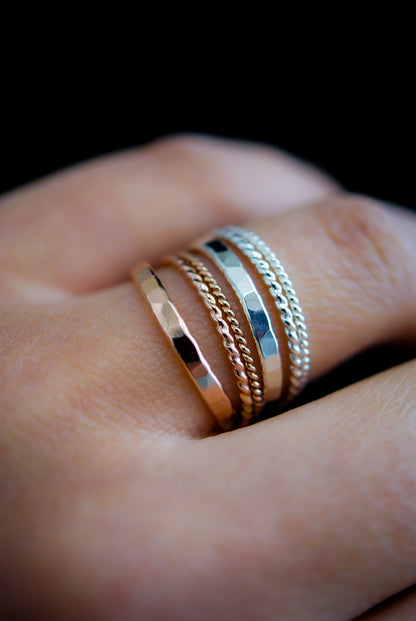 Extra Thick & Twist Set of 3 Stacking Rings, Gold Fill, Rose Gold Fill or Sterling Silver