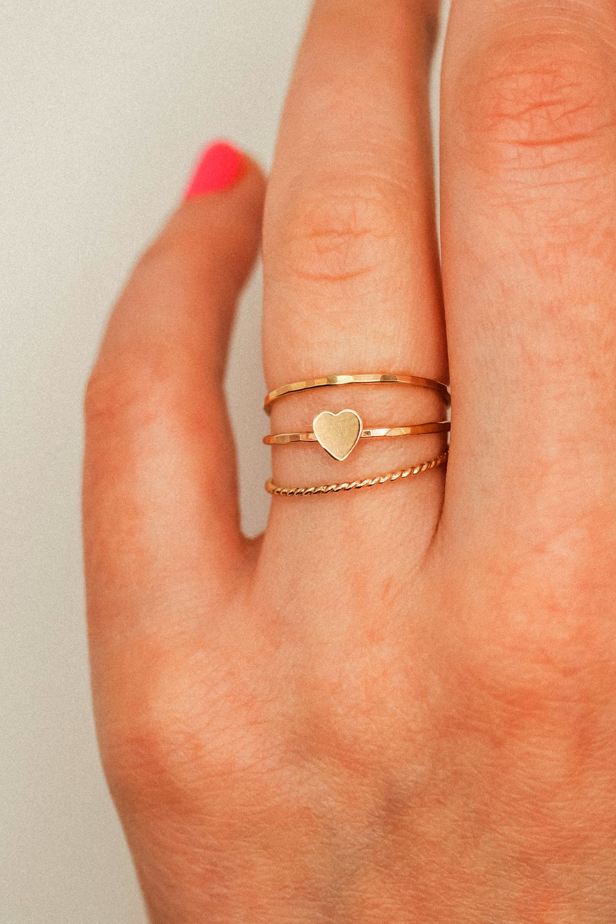 Heart Set of 3 Stacking Rings, 14K Gold Fill