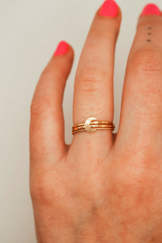 Moon Set of 3 Stacking Rings, 14K Gold Fill