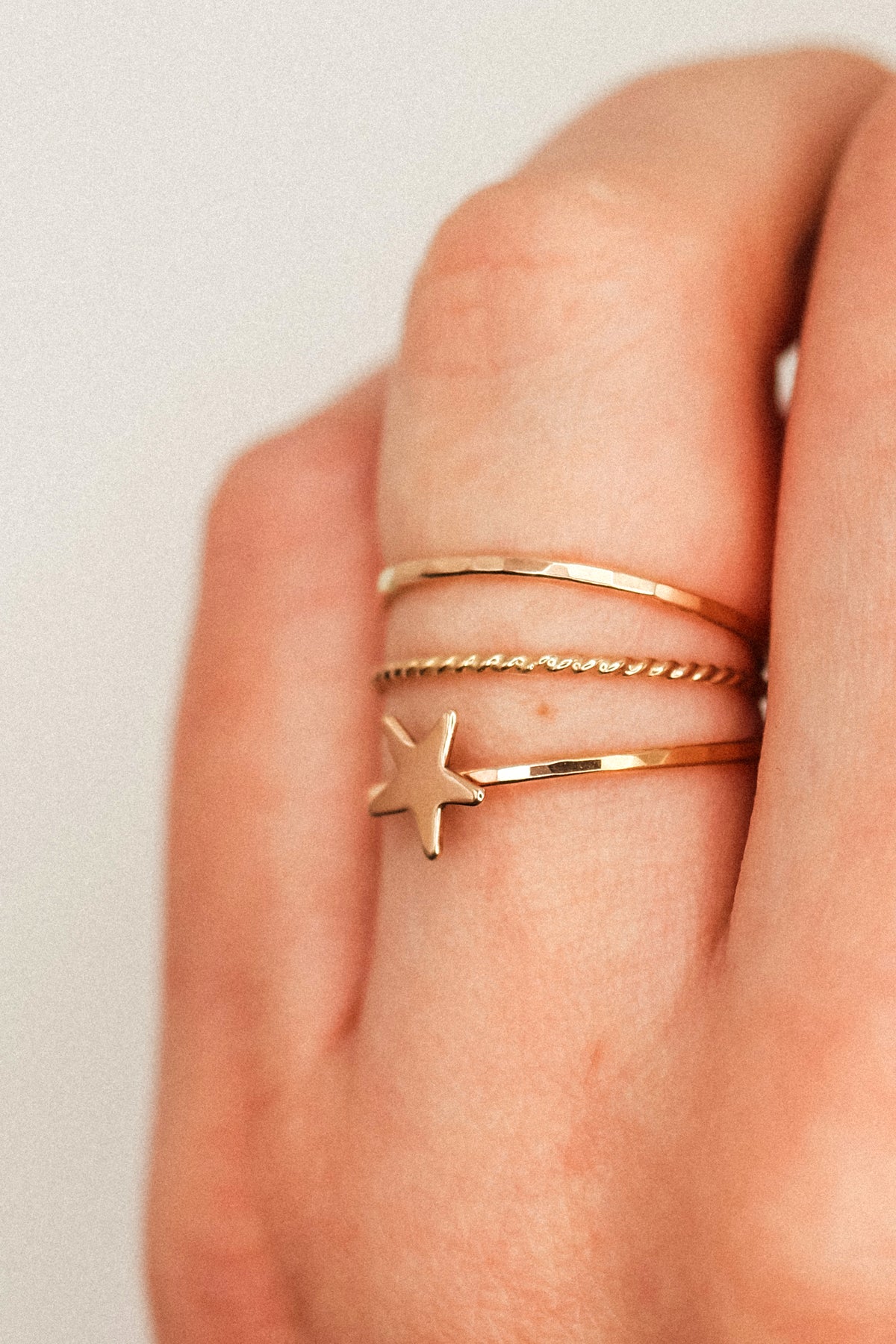 Star Set of 3 Stacking Rings, 14K Rose Gold Fill
