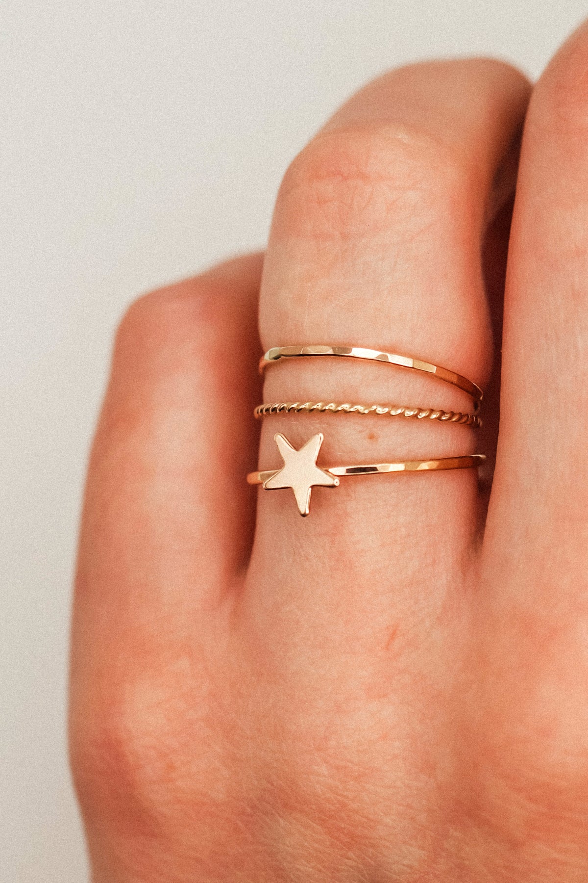 Star Set of 3 Stacking Rings, 14K Rose Gold Fill