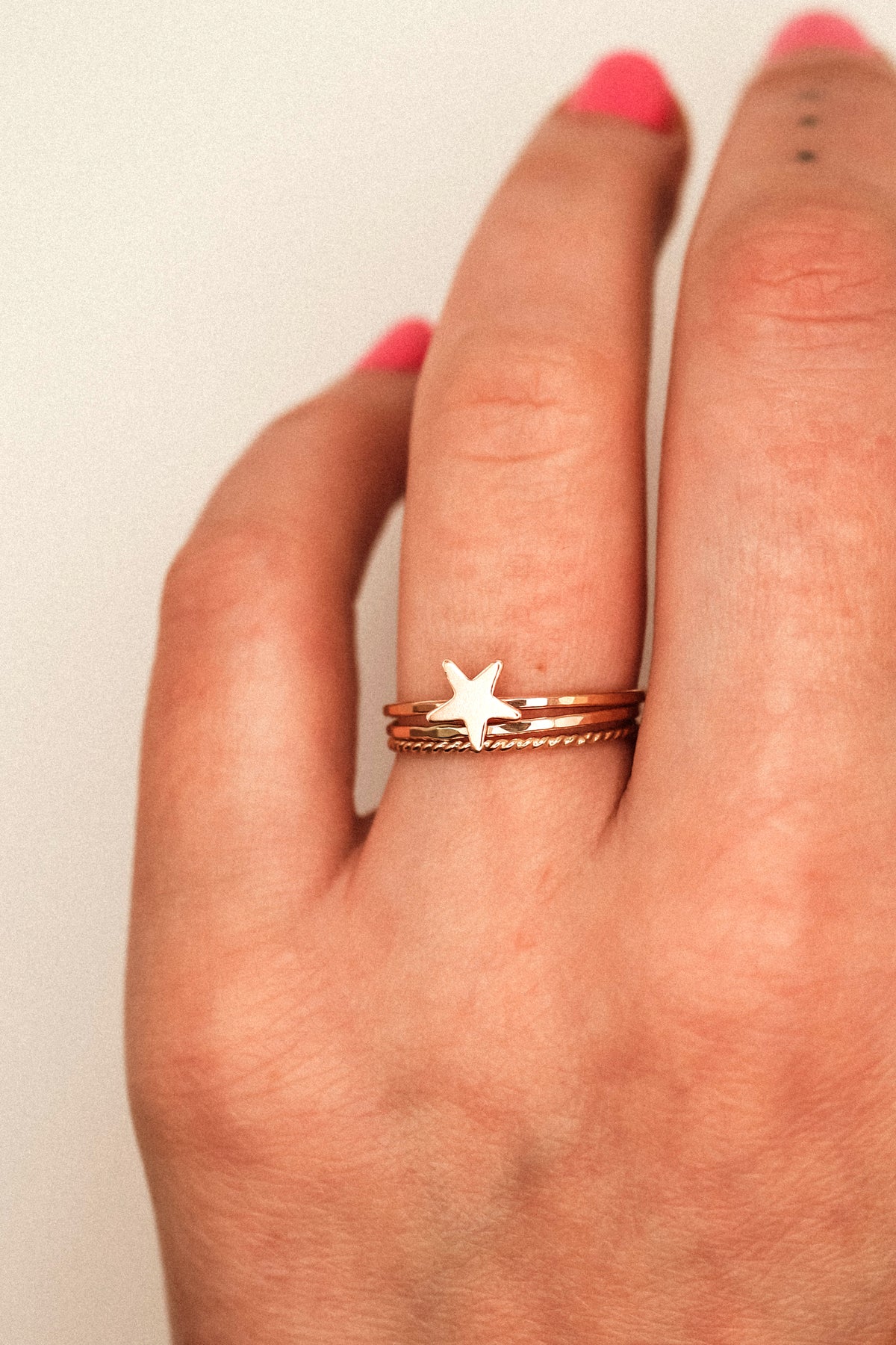 Star Set of 3 Stacking Rings, 14K Rose Gold Fill
