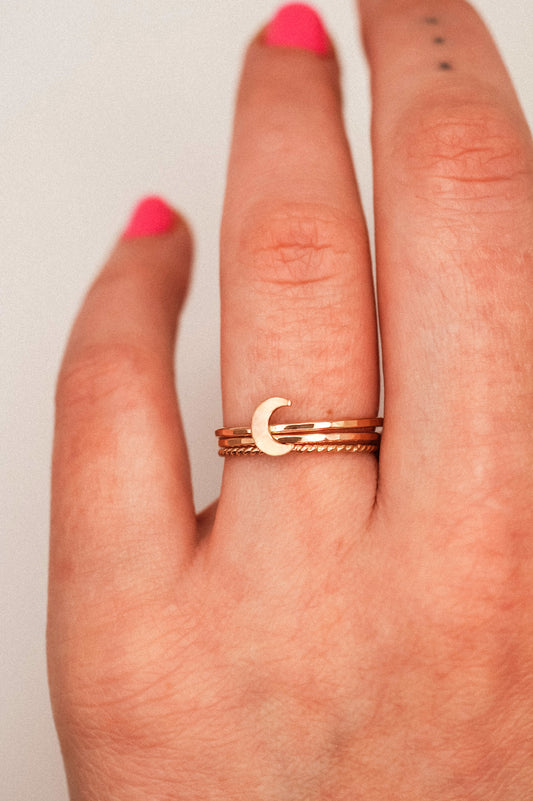 Moon Set of 3 Stacking Rings, 14K Rose Gold Fill