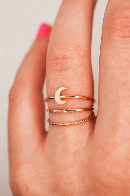 Moon Set of 3 Stacking Rings, 14K Rose Gold Fill