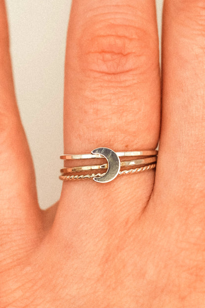 Moon Set of 3 Stacking Rings, Sterling Silver