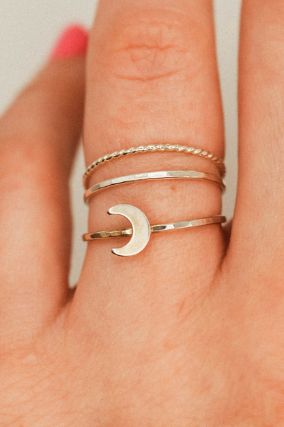 Moon Set of 3 Stacking Rings, Sterling Silver