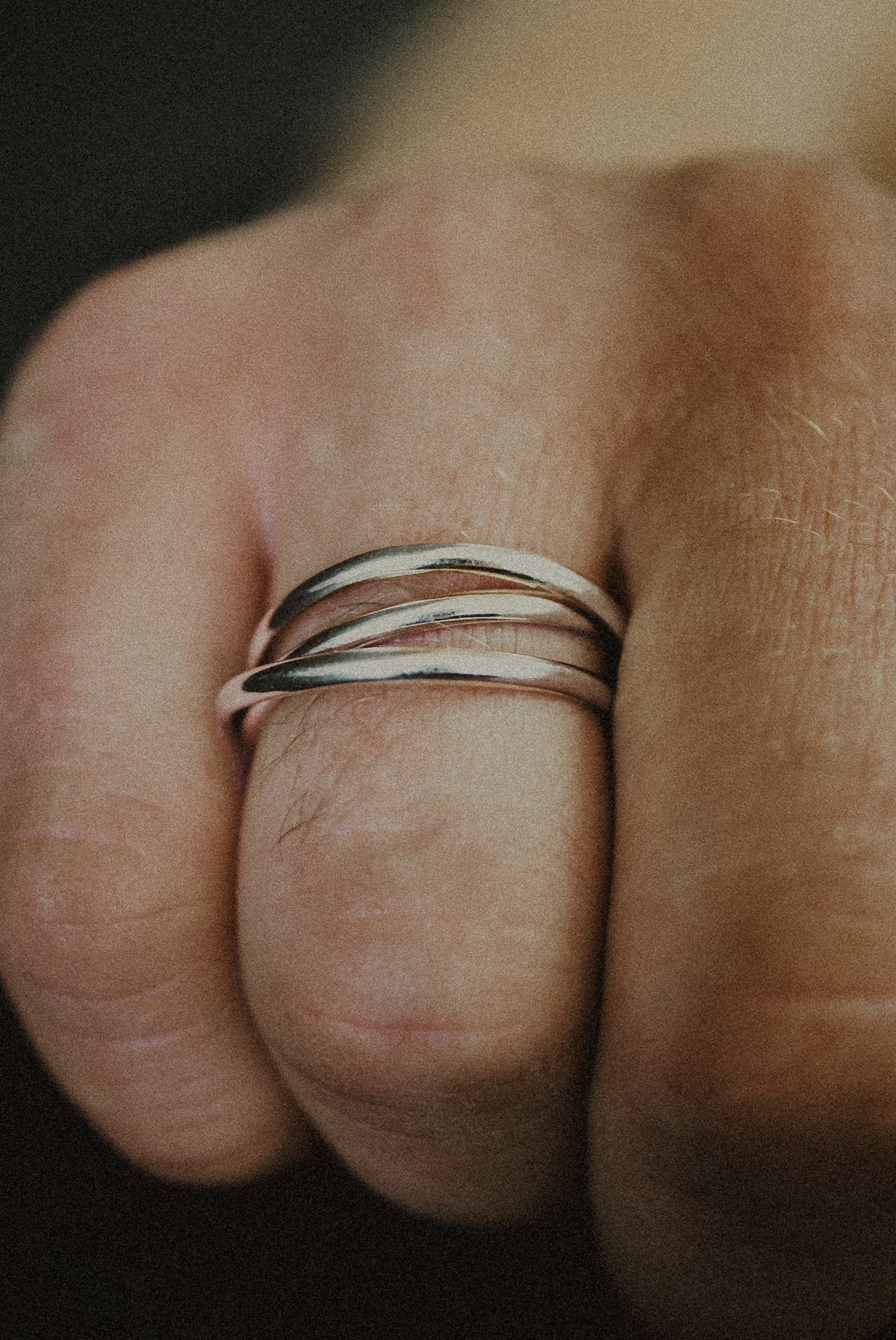 Thick Interlocking Set of 3 Rings, Sterling Silver