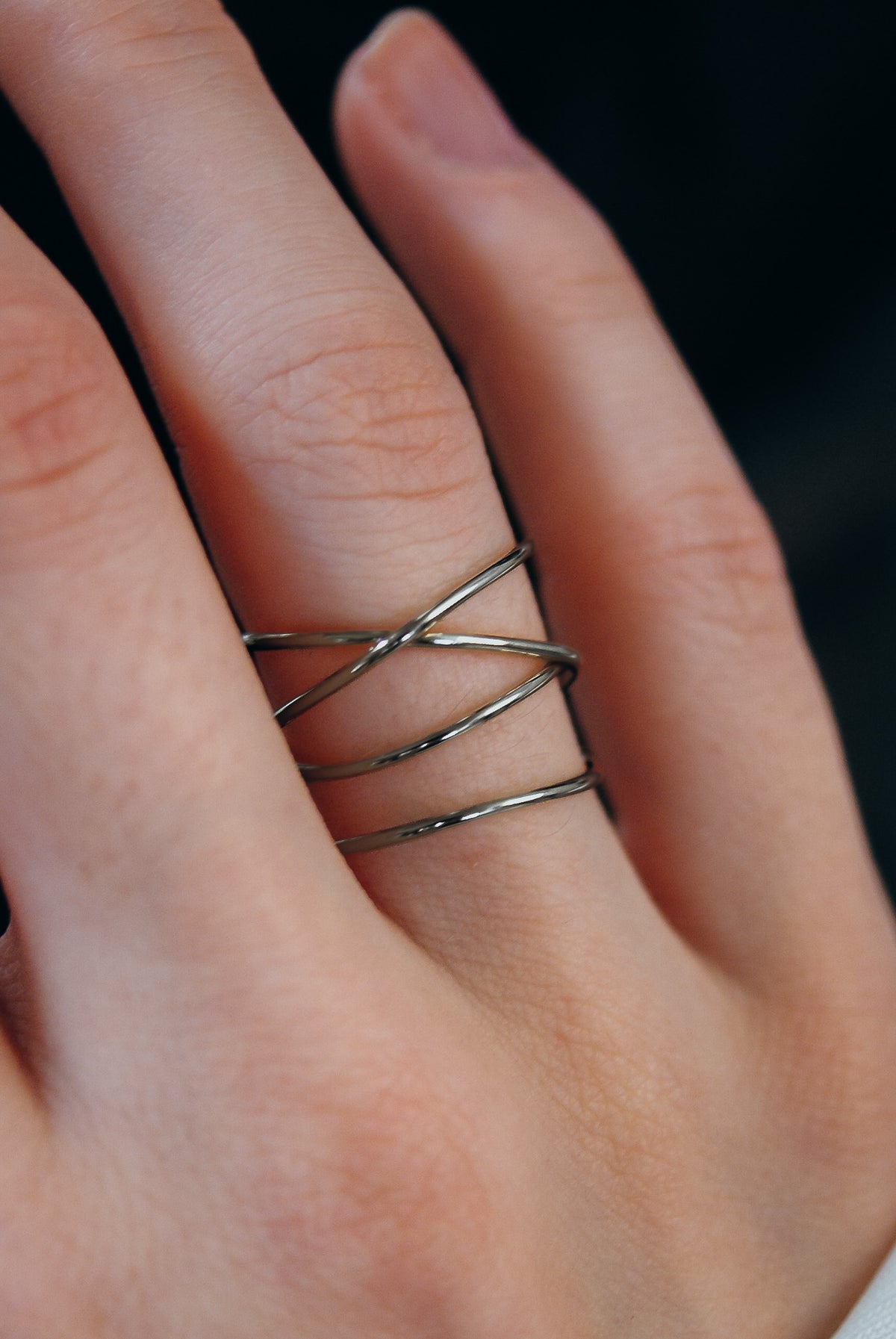 Large Wraparound Ring, Solid 14K White Gold