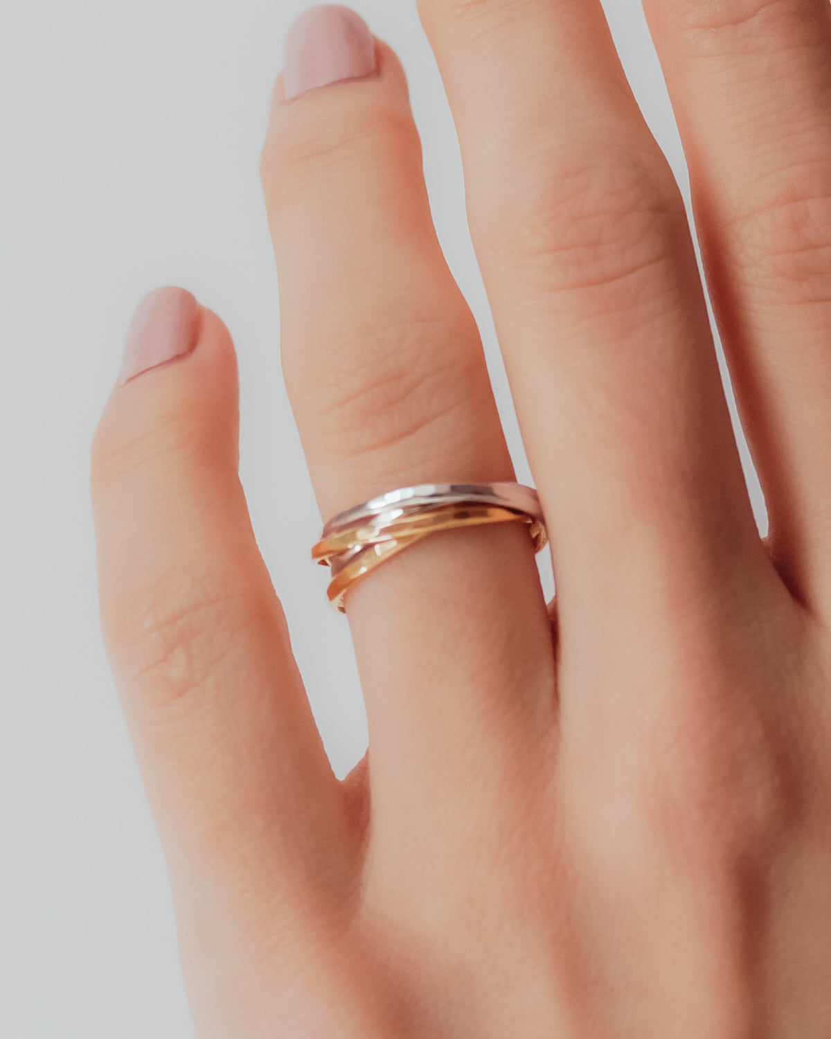 Thin Interlocking Set of 4 Rings, Solid Mixed Metals