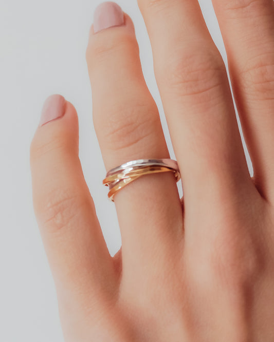 Thin Interlocking Set of 4 Rings, Solid Mixed Metals