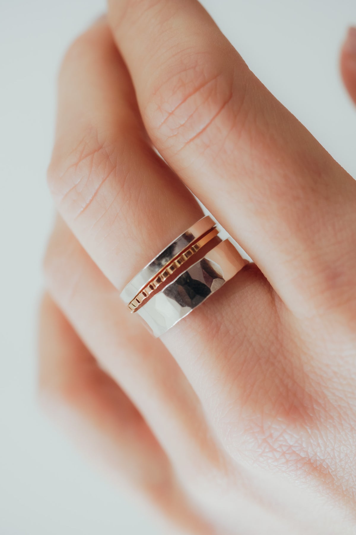 Half Lined Ring, Solid 14K Gold