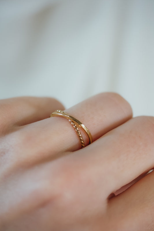 Twist Interlocking Set of 2 Rings, Solid 14K Gold