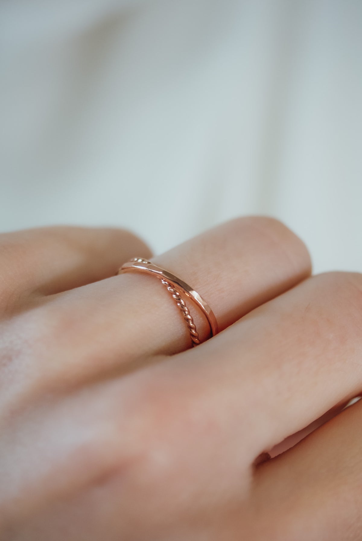 Twist Interlocking Set of 2 Rings, Solid 14K Rose Gold
