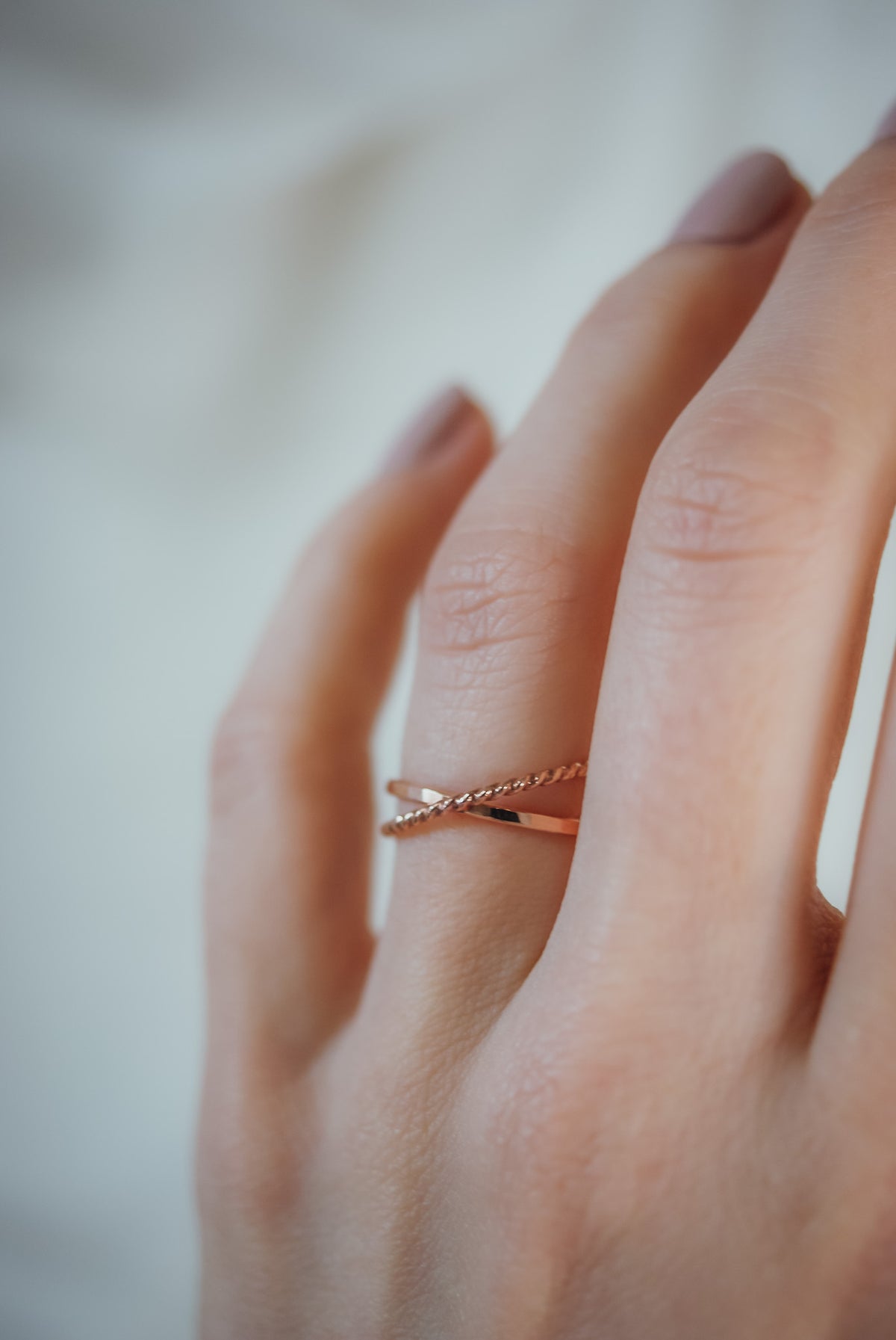 Twist Interlocking Set of 2 Rings, Solid 14K Rose Gold