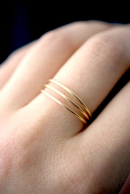 Connected Set of 3 Rings, Solid 14K Gold