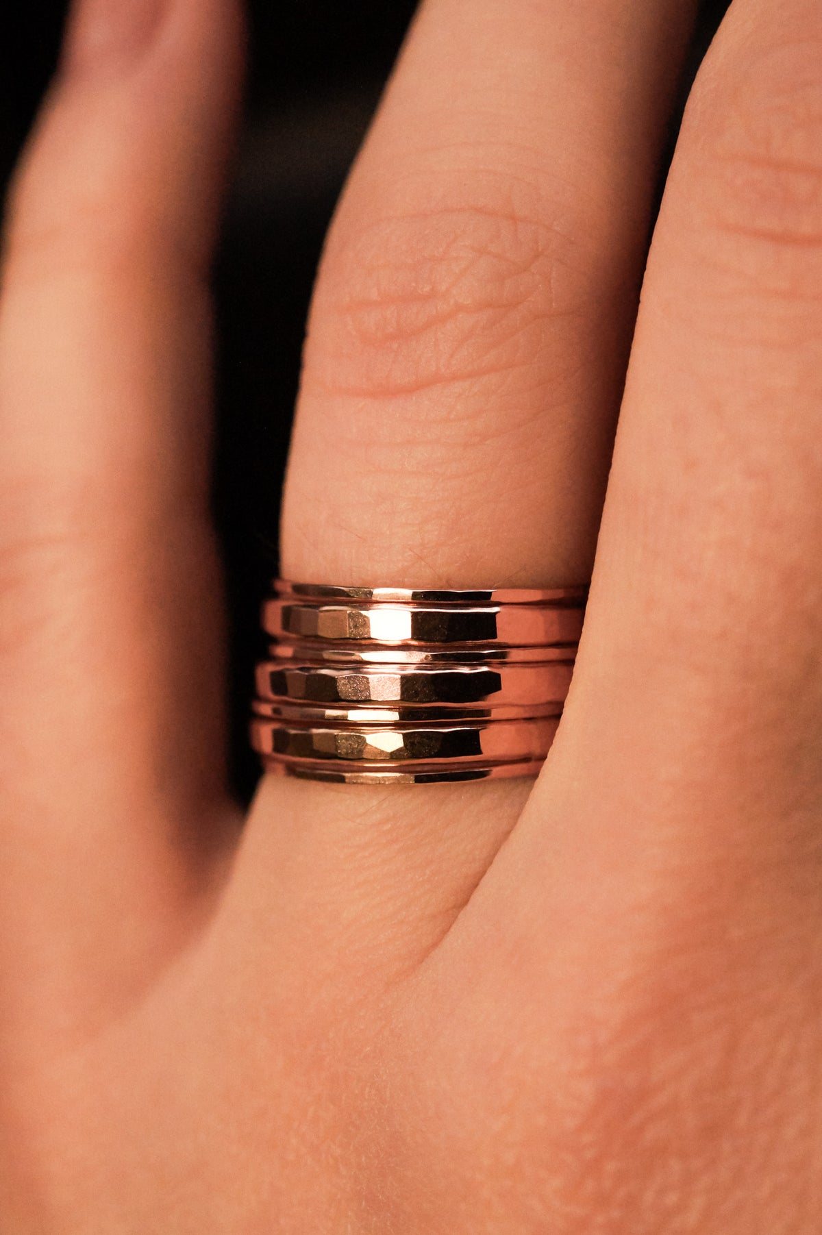 Hammered Thick & Thin Set of 7 Stacking Rings, Gold Fill, Rose Gold Fill or Sterling Silver