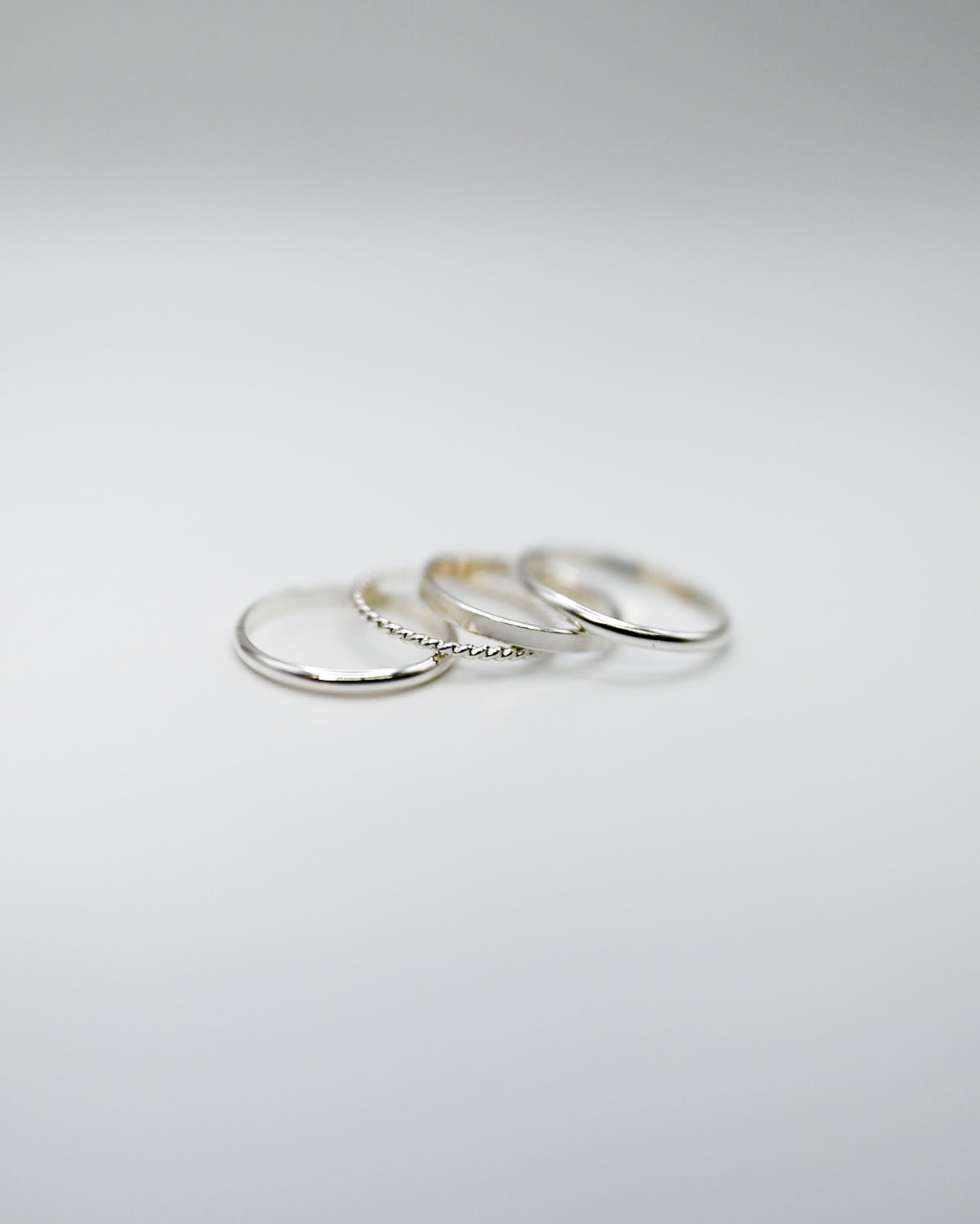 Mirrored Extra Thick Set of 4 Stacking Rings, Gold Fill, Rose Gold Fill or Sterling Silver