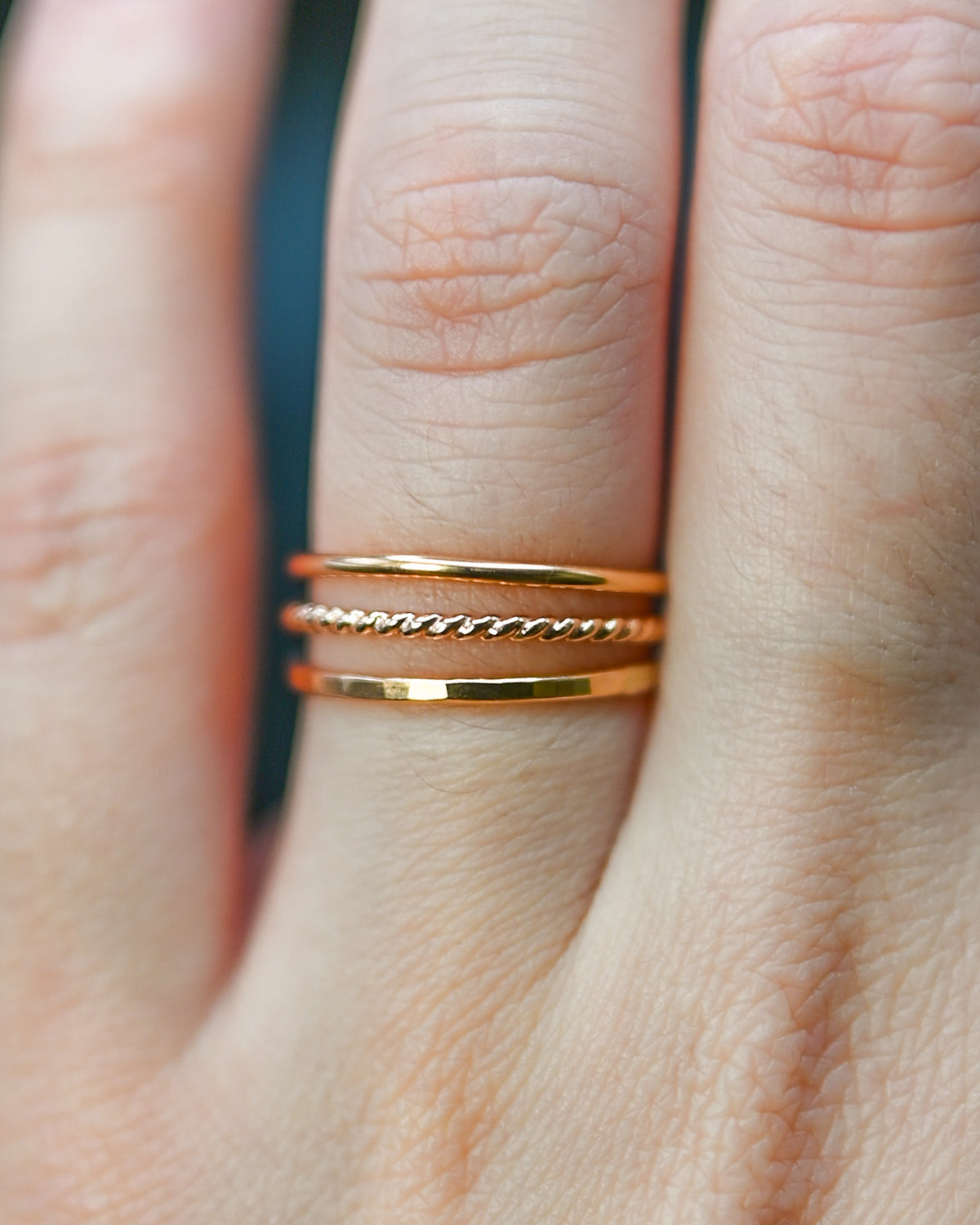 Twist Set of 3 Stacking Rings, Solid 14K Gold or Rose Gold