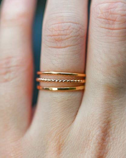Twist Set of 3 Stacking Rings, Solid 14K Gold or Rose Gold