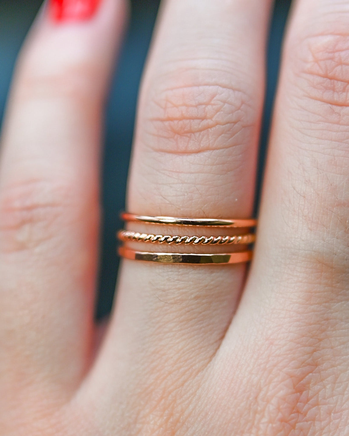 Twist Set of 3 Stacking Rings, 14K Rose Gold Fill