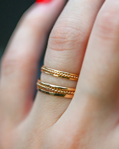 Twist Set of 3 Stacking Rings, Solid 14K Gold or Rose Gold