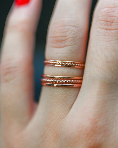 Twist Set of 3 Stacking Rings, Solid 14K Gold or Rose Gold