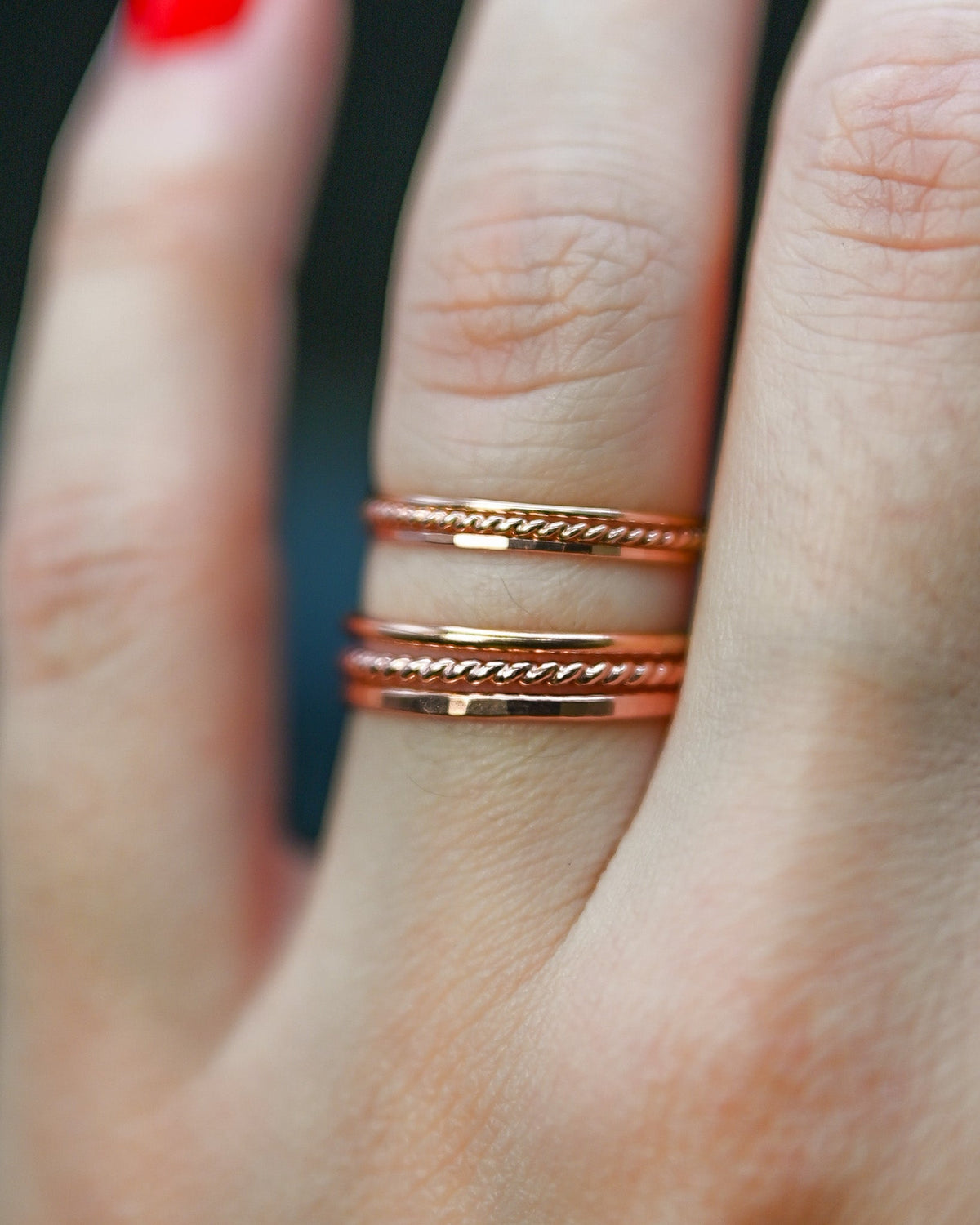 Twist Set of 3 Stacking Rings, 14K Rose Gold Fill
