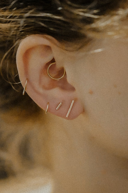 Tiny Bar Flat Back Stud Earring, Solid Gold or Rose Gold