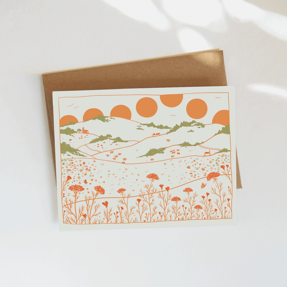 Orange Sun Fields Greeting Card