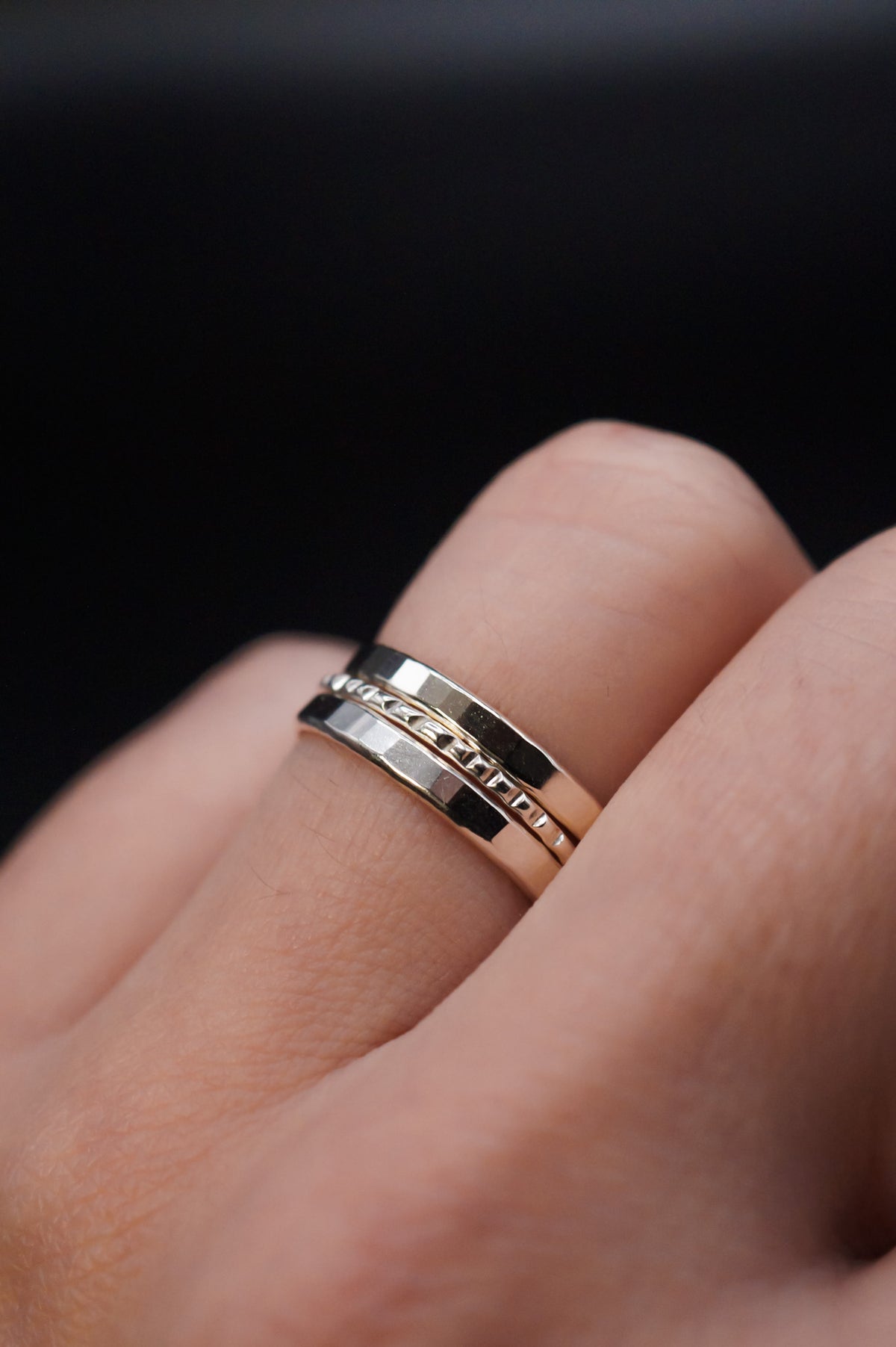 The Everyday Lined Set of 3 Stacking Rings, Gold Fill, Rose Gold Fill or Sterling Silver