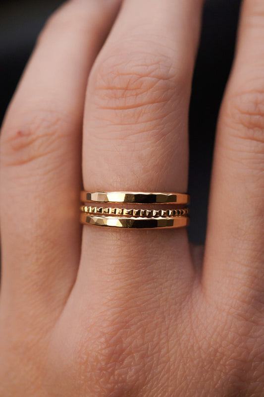 The Everyday Lined Set of 3 Stacking Rings, Gold Fill, Rose Gold Fill or Sterling Silver