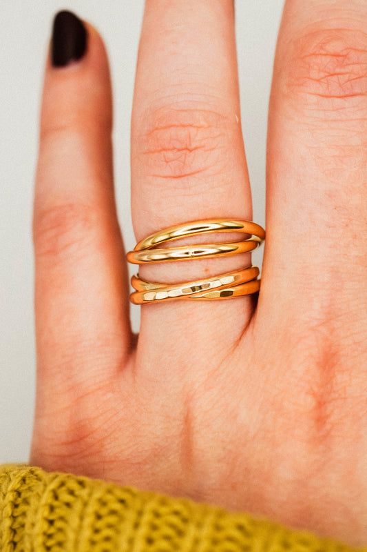 Thick Interlocking Set of 2 Rings, 14K Gold Fill