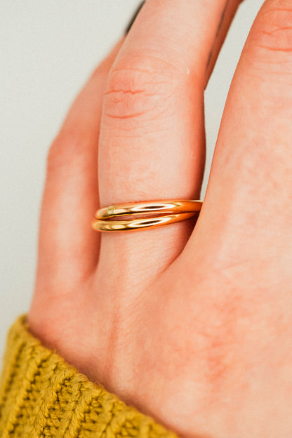 Thick Interlocking Set of 2 Rings, 14K Gold Fill