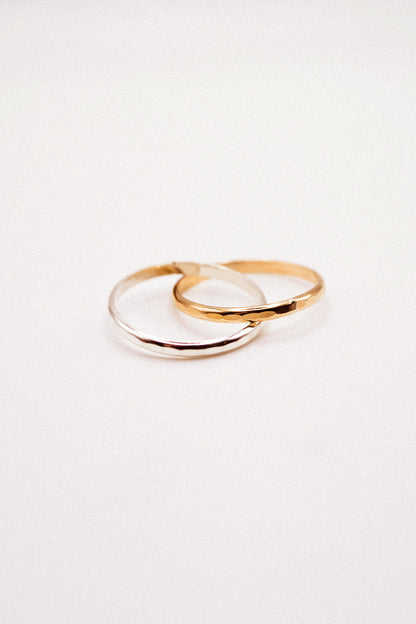 Thick Interlocking Set of 2 Rings, Sterling Silver & Gold Fill