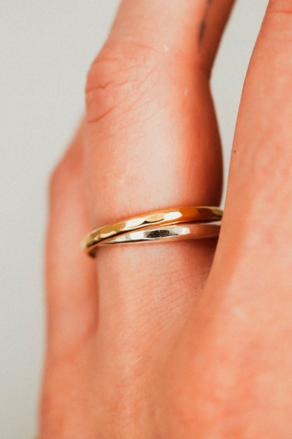 Thick Interlocking Set of 2 Rings, Sterling Silver & Gold Fill