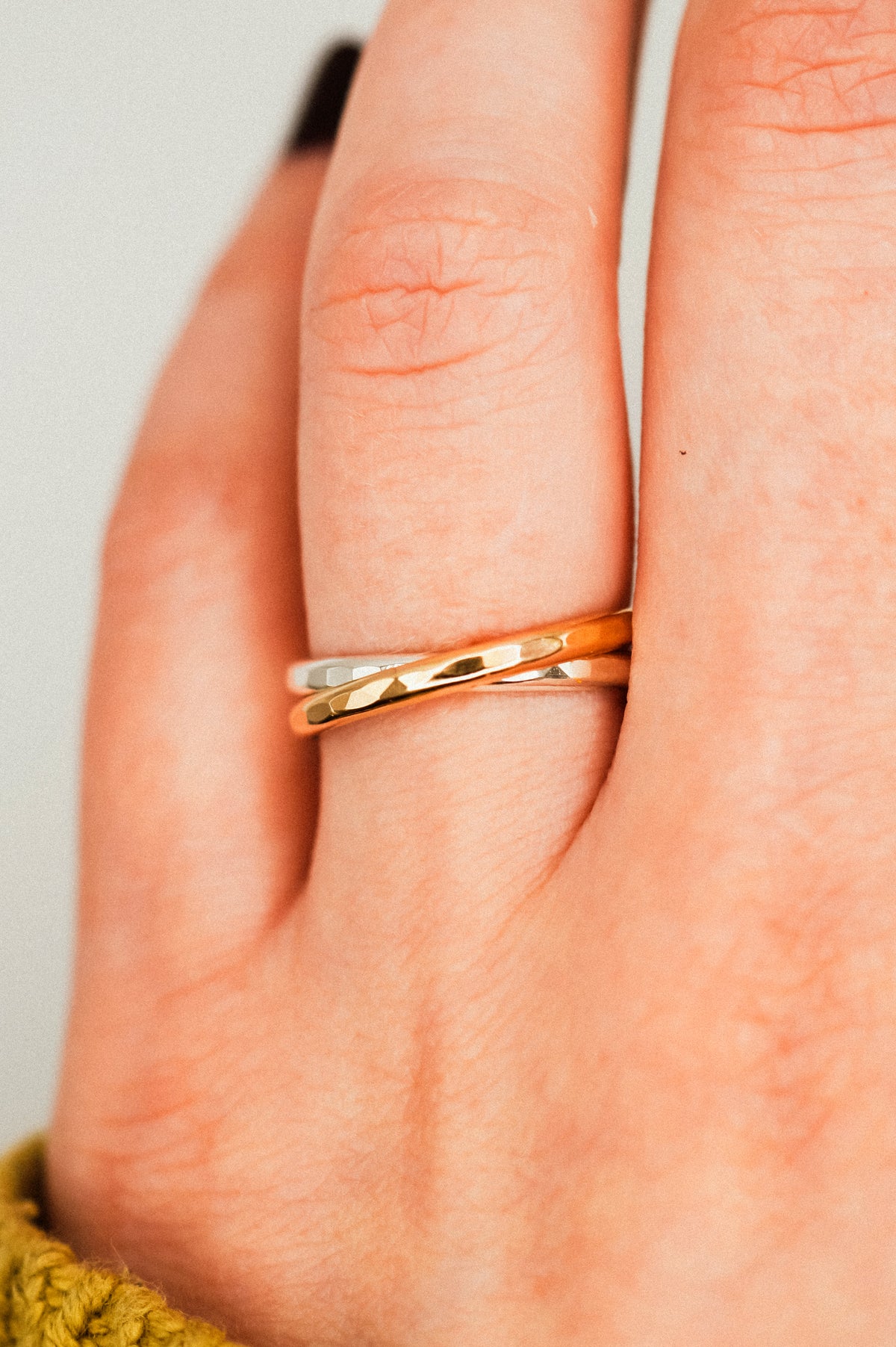 Thick Interlocking Set of 2 Rings, Sterling Silver & Gold Fill