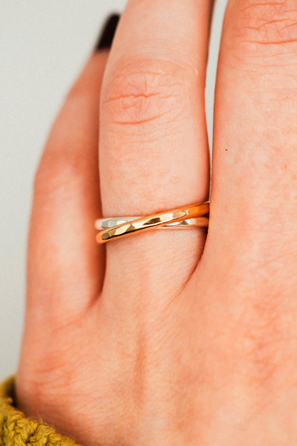 Thick Interlocking Set of 2 Rings, Sterling Silver & Gold Fill