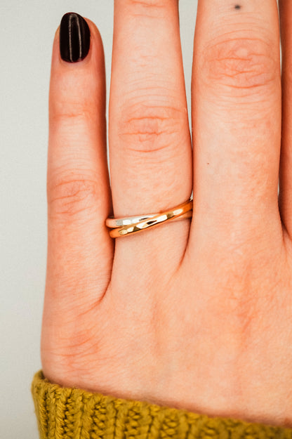 Thick Interlocking Set of 2 Rings, Sterling Silver & Gold Fill