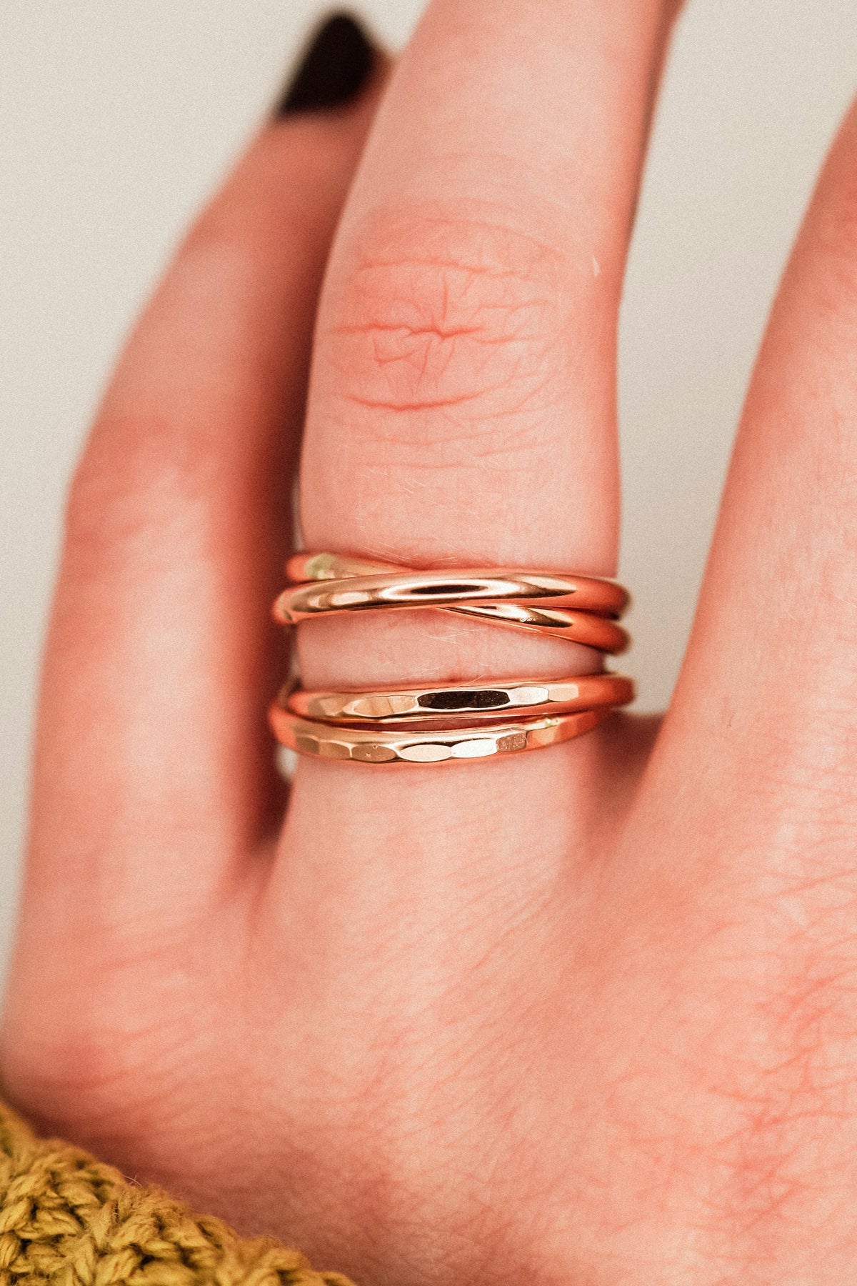 Thick Interlocking Set of 2 Rings, 14K Rose Gold Fill
