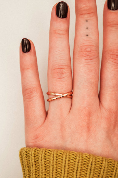 Thick Interlocking Set of 2 Rings, 14K Rose Gold Fill
