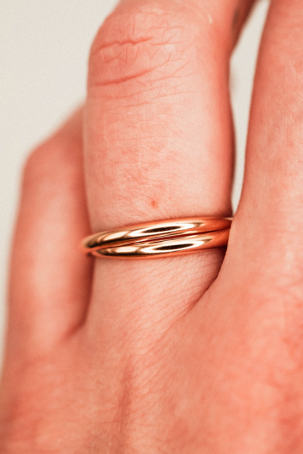 Thick Interlocking Set of 2 Rings, 14K Rose Gold Fill