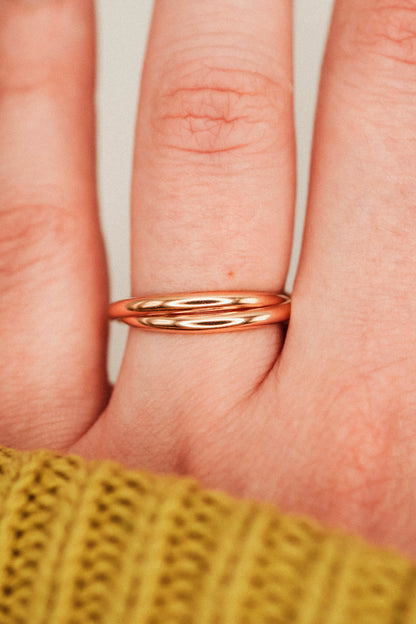 Thick Interlocking Set of 2 Rings, 14K Rose Gold Fill