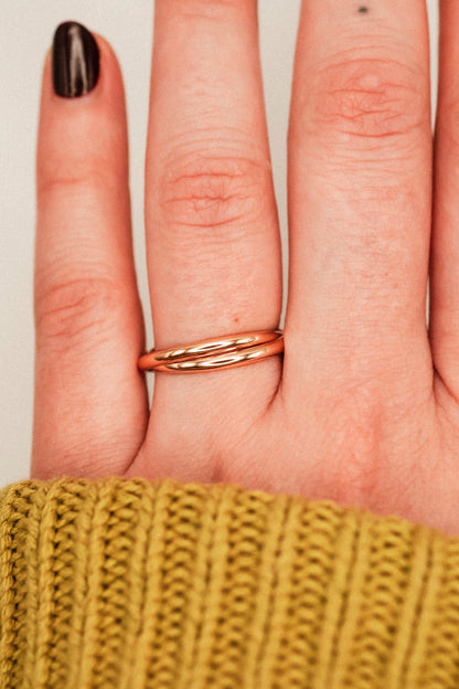 Thick Interlocking Set of 2 Rings, 14K Rose Gold Fill